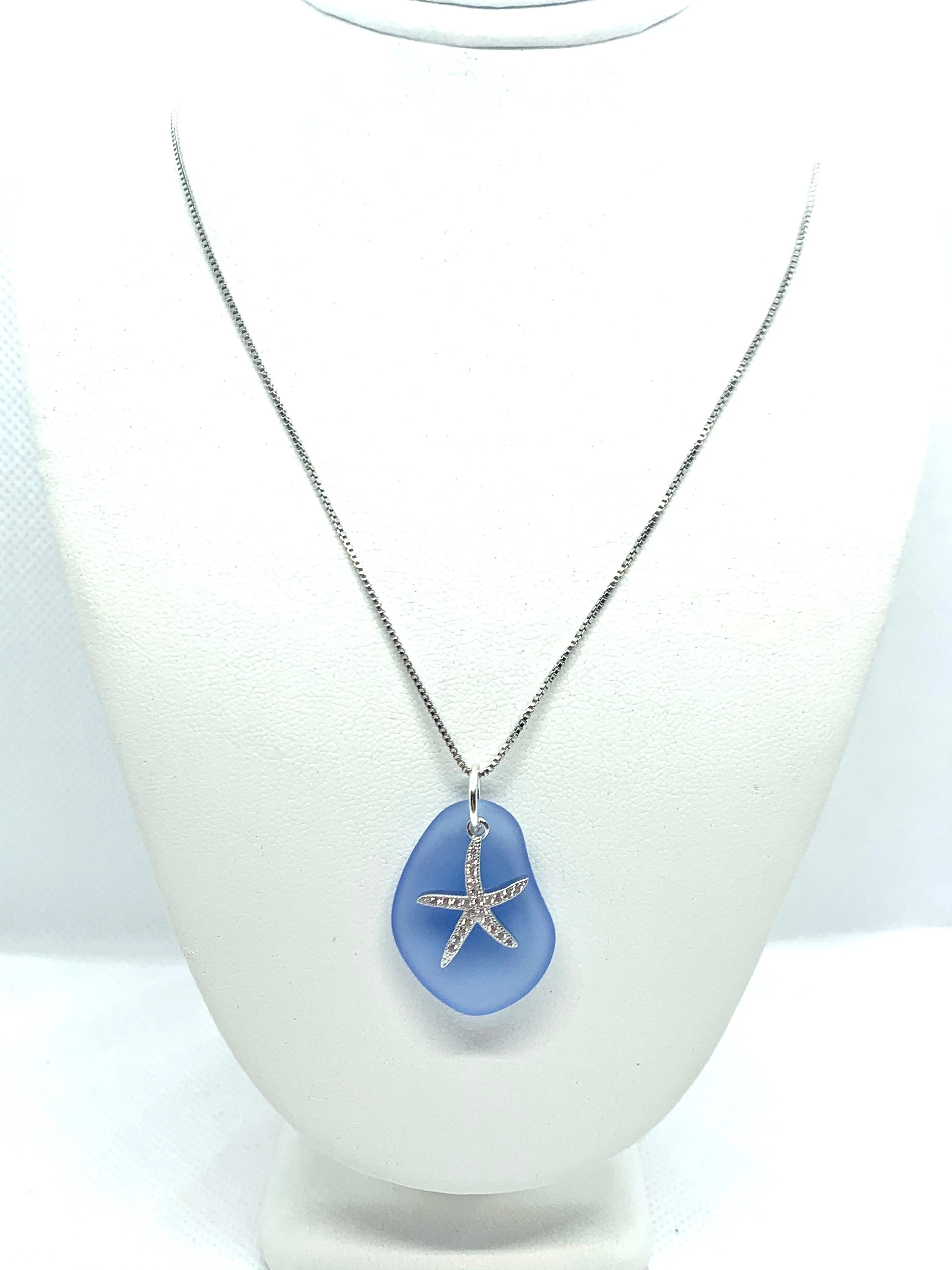 Pave Starfish Sea Glass Necklace Periwinkle