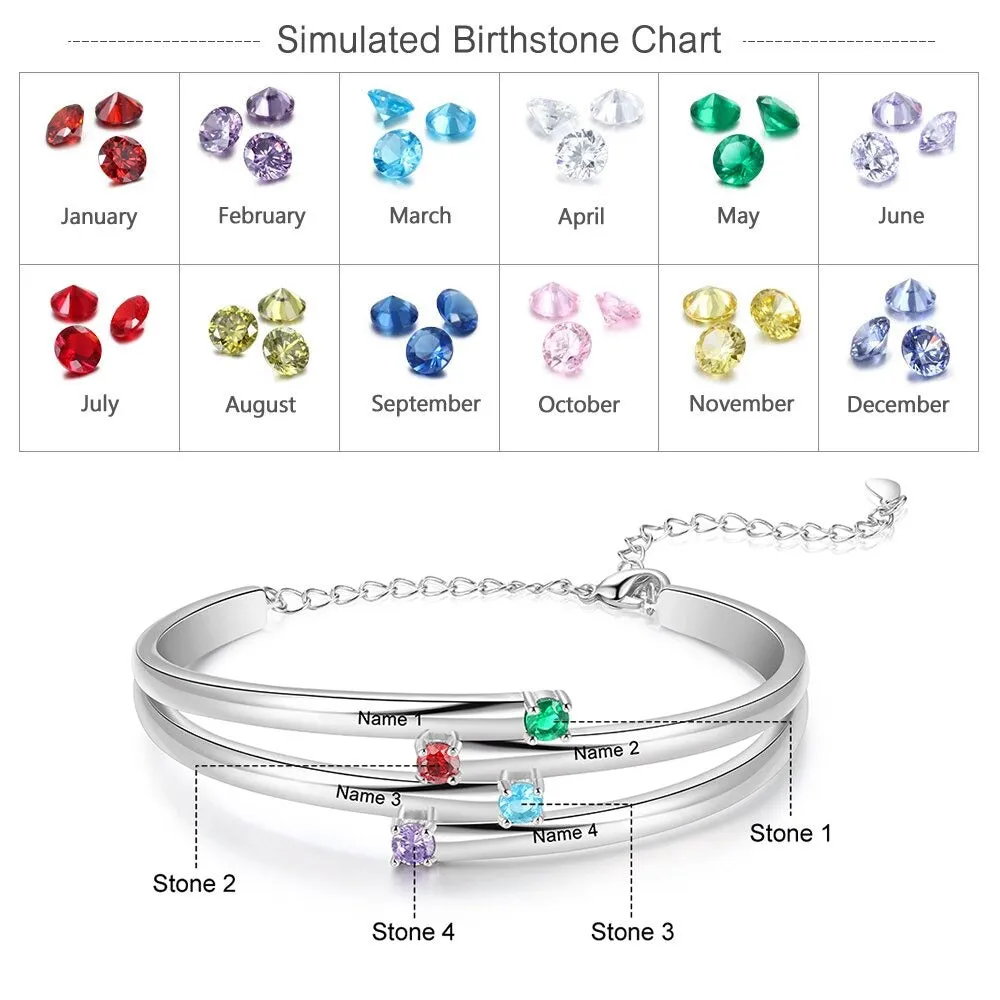 Personalized 2 Birthstones Family Bracelets For Women