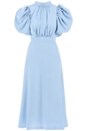 ROTATE midi satin dress with balloon sleeves