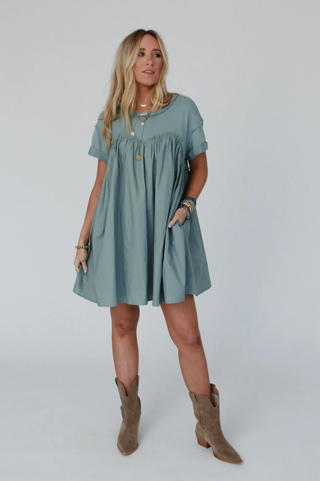 Sweetheart Breeze Tee Dress - Sage