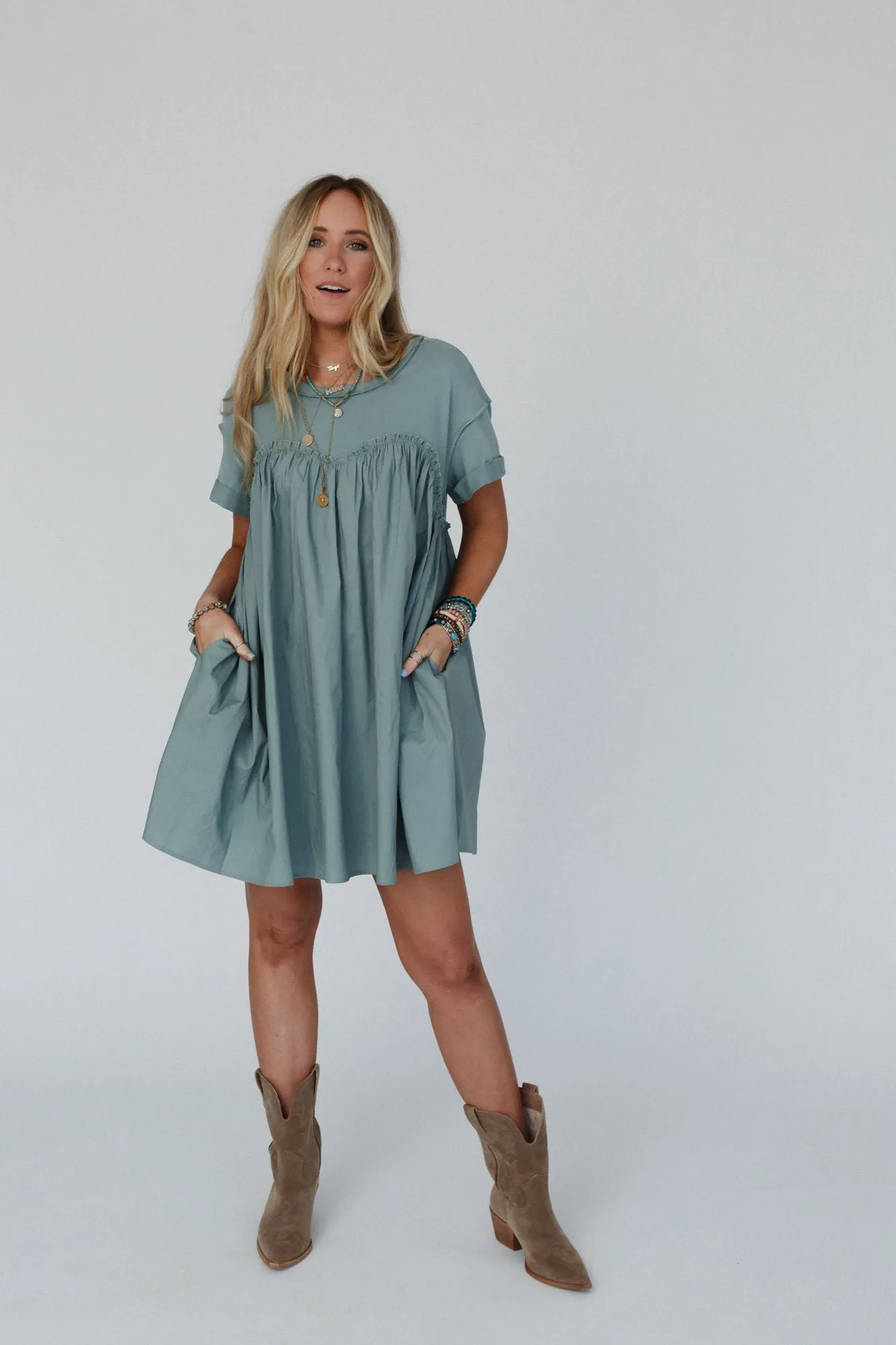 Sweetheart Breeze Tee Dress - Sage