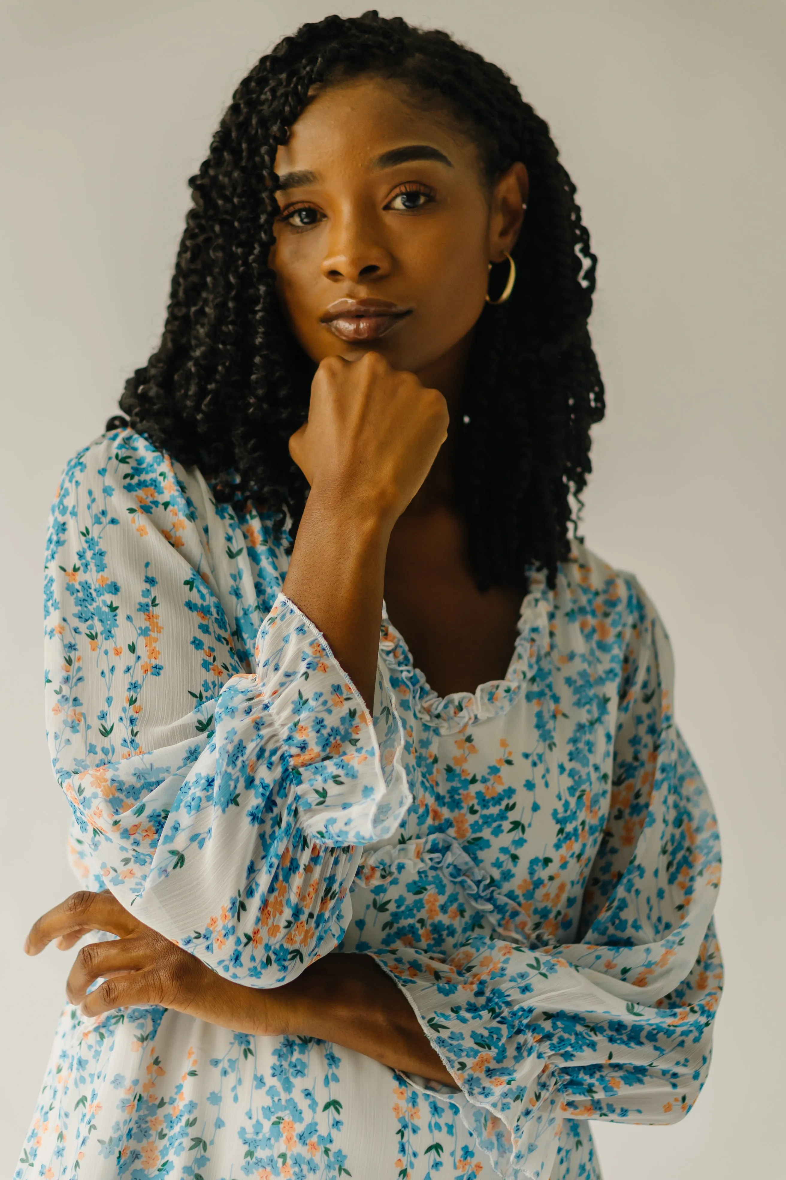 The Kenneth V-Neck Floral Dress in Ivory Multi