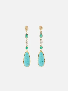 Turquoise Emerald Diamond Drop Earring