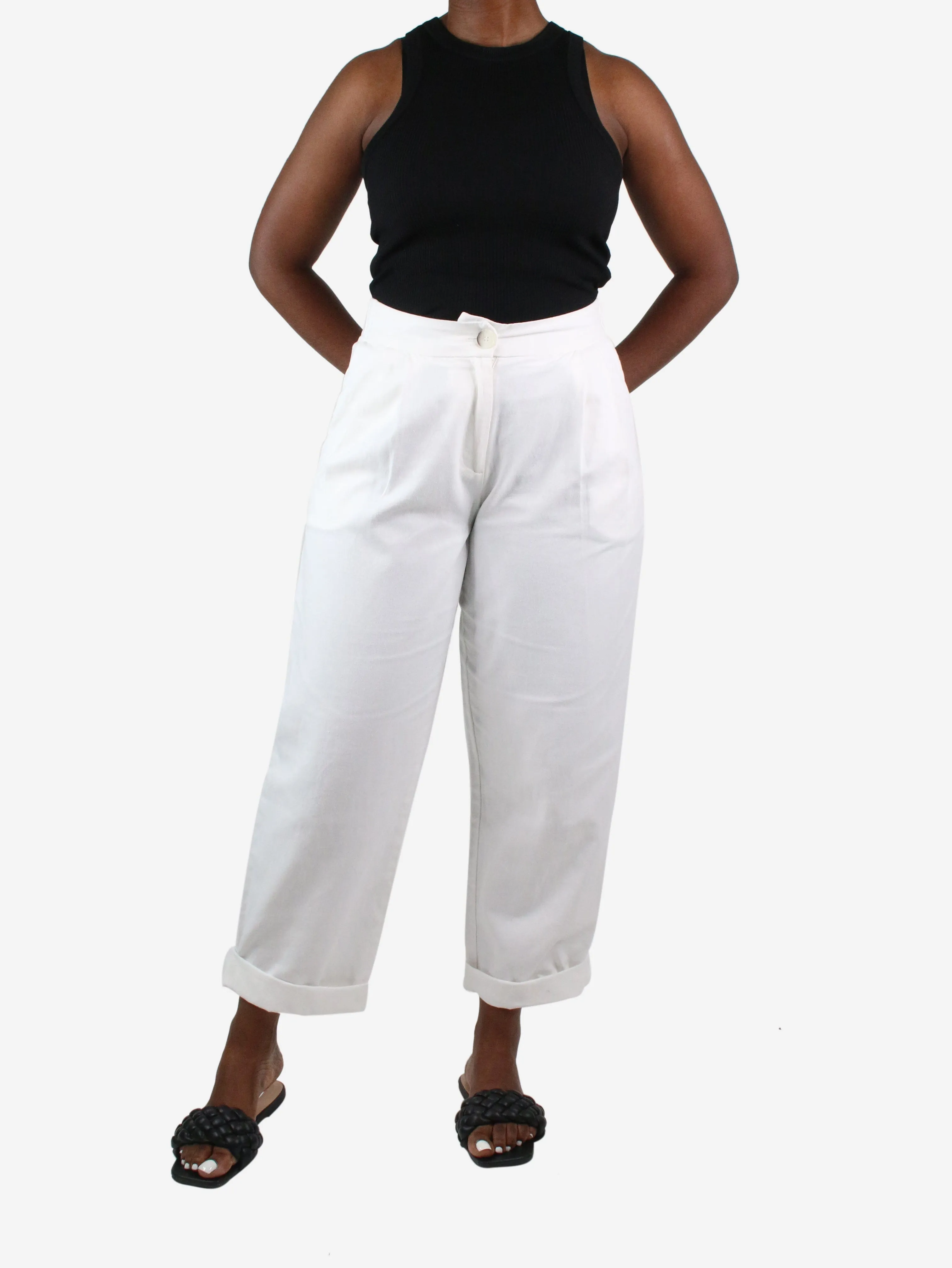 White cotton & linen blend trousers - size L