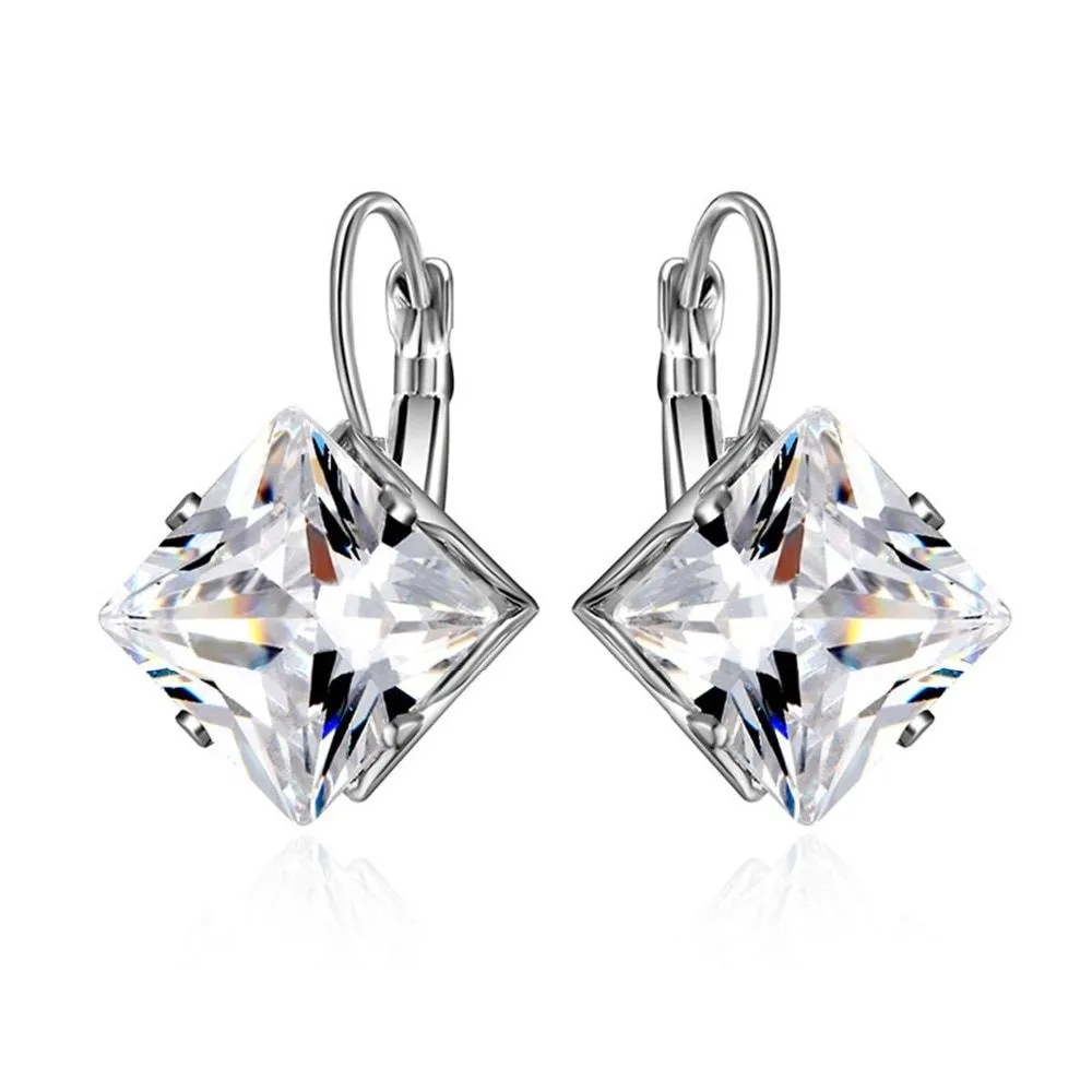 Women Korean Style Rhombus Silver Color Earrings Wedding Jewelry